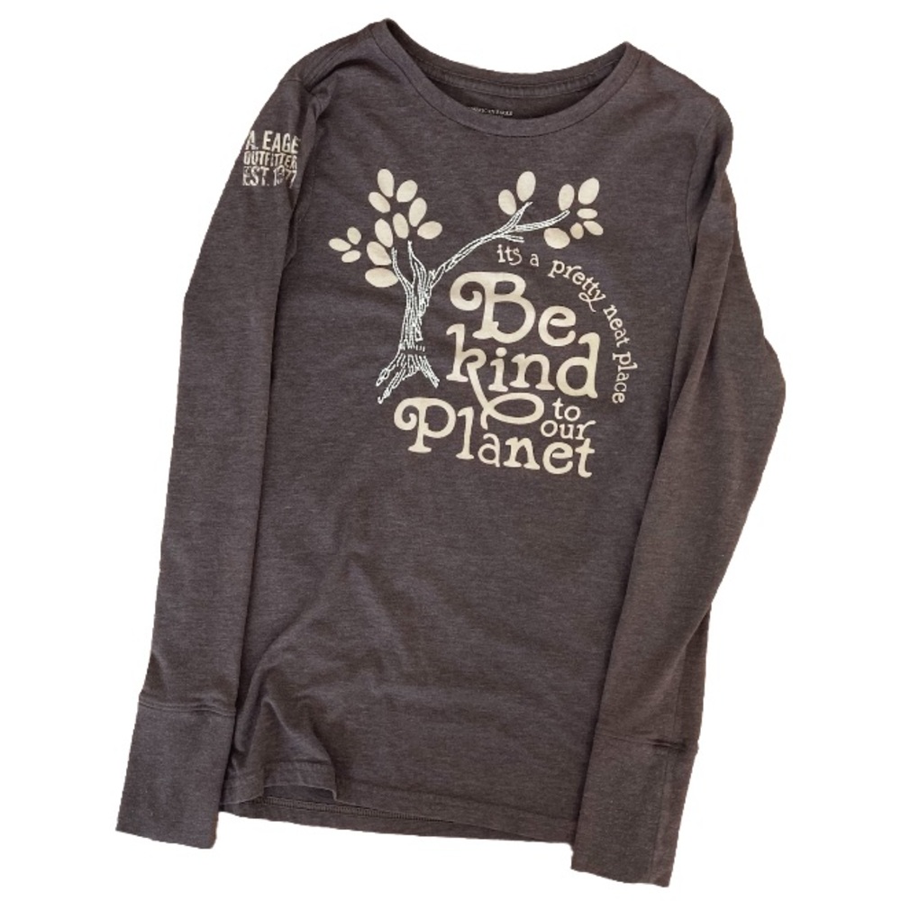 American Eagle Long Sleeve T-Shirt Top Brown Be Nice to Our Planet Shirt Small